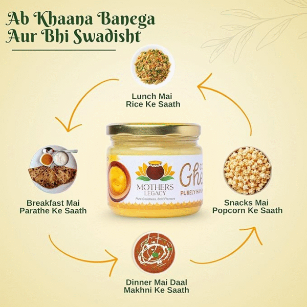 Mother Legacy Organic Garlic Flavour Desi Cow Ghee 250ml | Curd-Churned Bilona Ghee | Grass-Fed Cultured Pure Ghee | Traditional Handmade Ayurvedic Clarified Butter for Cooking & Indian Cuisine - Image 4