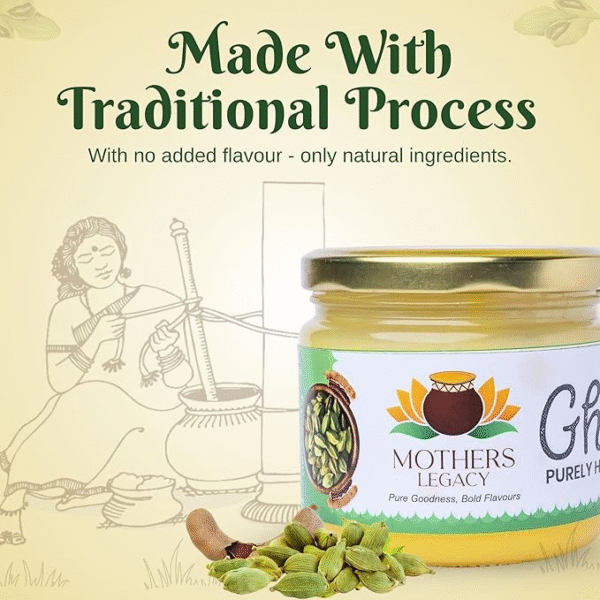 Mother Legacy Organic Desi Cow Ghee Elaichi Flavour 500ml | Traditional Curd-Churned Bilona Ghee | Grass-Fed Cultured Ayurvedic Ghee | Pure & Healthy Clarified Butter for Cooking & Indian Sweets - Image 2