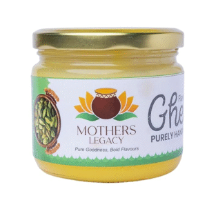 Mother Legacy Organic Desi Cow Ghee Elaichi Flavour 250ml | Grass-Fed Curd-Churned Ghee | Traditional Handmade Cultured Ghee | Healthy Ayurvedic Clarified Butter for Cooking & Desserts