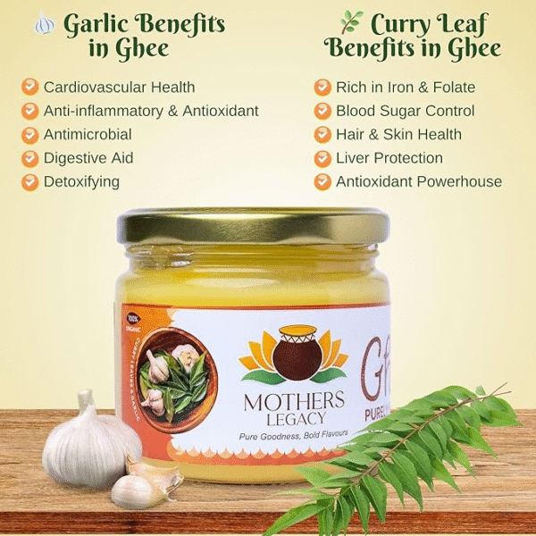 Mother Legacy Organic Garlic Flavour Desi Cow Ghee 500ml | Traditional Bilona Curd-Churned Ghee | Grass-Fed Cultured Pure Ghee | Vedic Handmade Clarified Butter for Tadka, Cooking & Indian Recipes - Image 4
