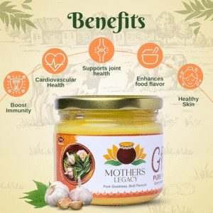 Mother Legacy Organic Garlic Flavour Desi Cow Ghee 500ml | Traditional Bilona Curd-Churned Ghee | Grass-Fed Cultured Pure Ghee | Vedic Handmade Clarified Butter for Tadka, Cooking & Indian Recipes