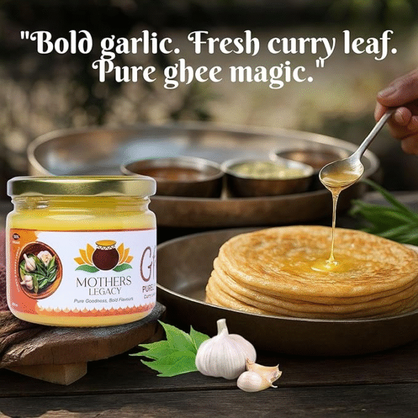 Mother Legacy Organic Garlic Flavour Desi Cow Ghee 500ml | Traditional Bilona Curd-Churned Ghee | Grass-Fed Cultured Pure Ghee | Vedic Handmade Clarified Butter for Tadka, Cooking & Indian Recipes - Image 2