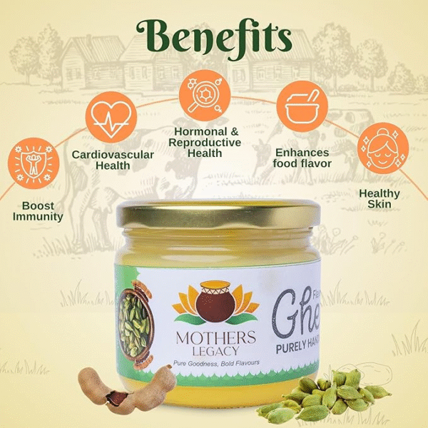 Mother Legacy Organic Desi Cow Ghee Elaichi Flavour 500ml | Traditional Curd-Churned Bilona Ghee | Grass-Fed Cultured Ayurvedic Ghee | Pure & Healthy Clarified Butter for Cooking & Indian Sweets - Image 4